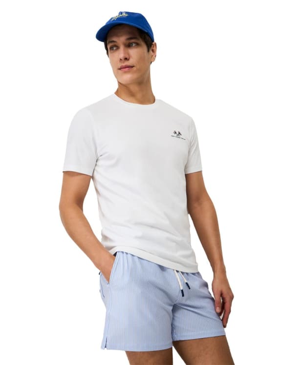 Men's Crew Clothing Oxford Seersucker Stripe Swim Shorts - Nautical Blue / White