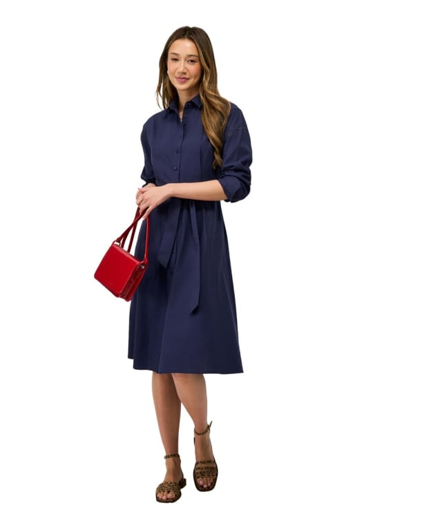 Women's Crew Clothing Ellie Long Sleeve Linen Blend Shirt Dress - Navy