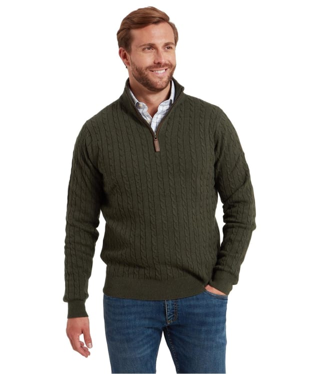 Men's Schöffel Calton Cotton Cashmere Cable Knit 1/4 Zip Jumper - Loden Green