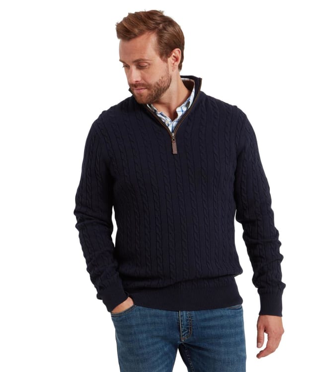Men's Schöffel Calton Cotton Cashmere Cable Knit 1/4 Zip Jumper - Navy