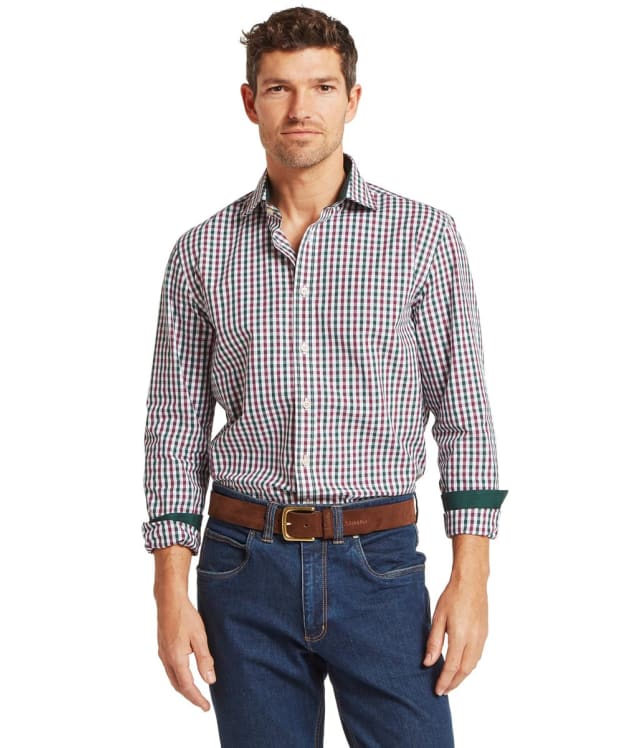 Men’s Schoffel Hebden Tailored Long Sleeve Shirt - Deep Pine / Burgundy