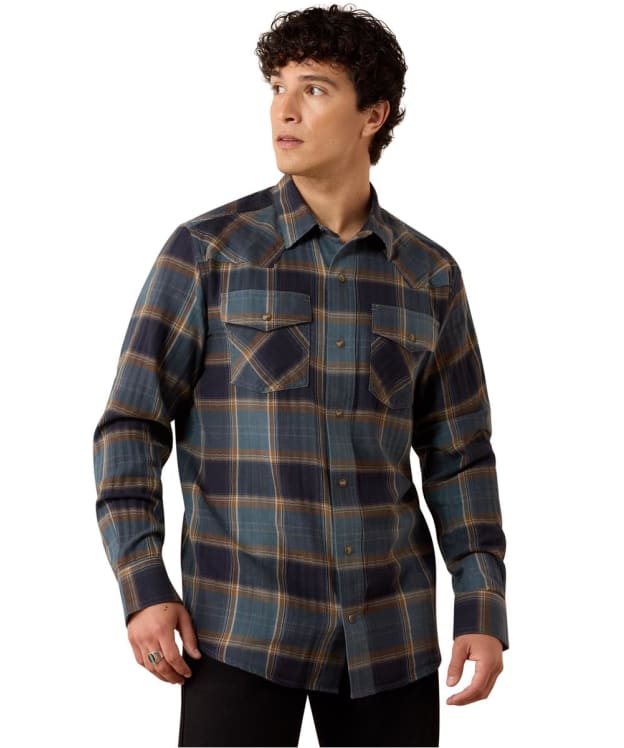 Men's Ariat Retro Harbert Fitted Snap Shirt - Inkwell Plaid