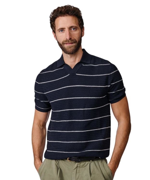 Men's Aubin Alford Textured Cotton Polo - Navy / Ecru Stripe