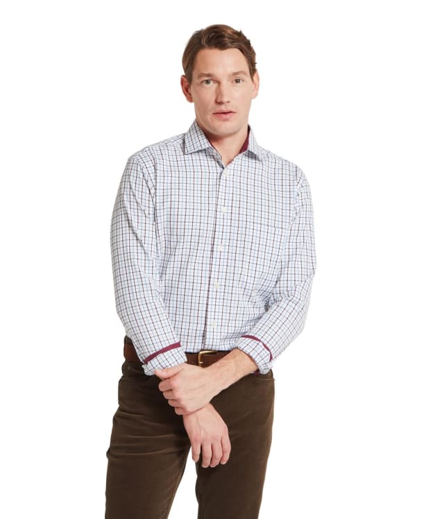 Men’s Schoffel Milton Tailored Long Sleeve Shirt - Port / Lake Blue Check