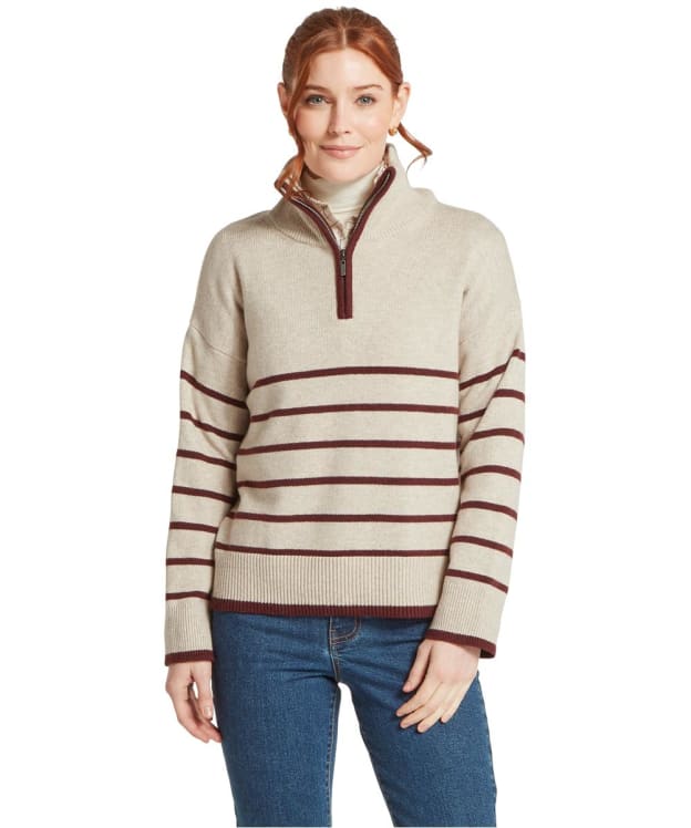 Women's Schöffel Sandsend 1/4 Zip Jumper - Oatmeal / Port