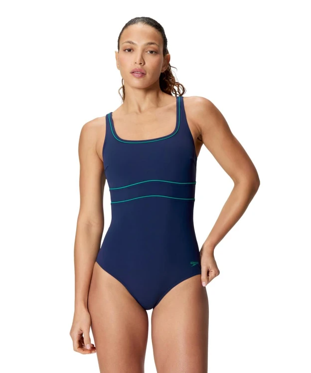 Women's Speedo Contour Eclipse Solid Swimsuit - Navy / Teal