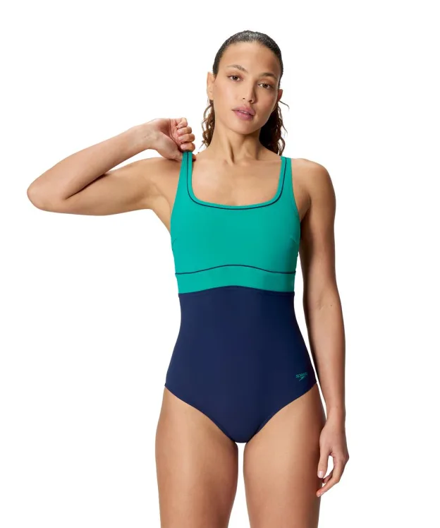 Women's Speedo Contour Eclipse Solid Swimsuit - Teal / Navy