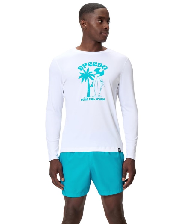 Men's Speedo Long Sleeve Graphic Swim Shirt - White / Blue