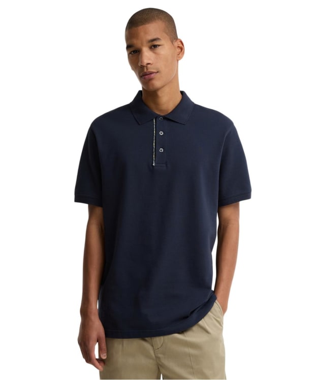 Men's Barbour Reston Tartan Trim Tailored Polo Shirt - Navy