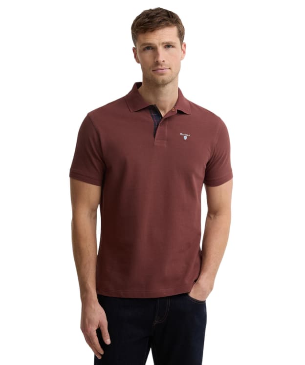 Men's Barbour Tartan Pique Polo Shirt - Burnt Pepper