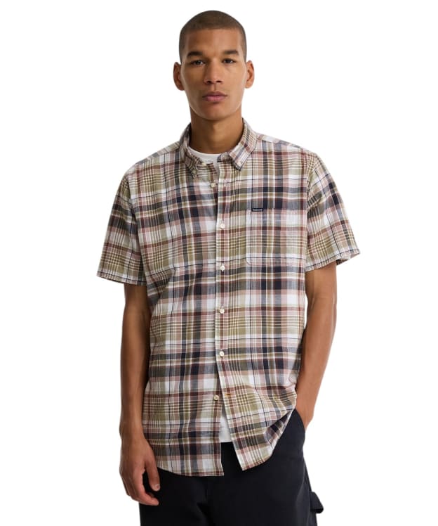 Men's Barbour Baycliff Checked Short Sleeved Tailored Shirt - Burnt Pepper