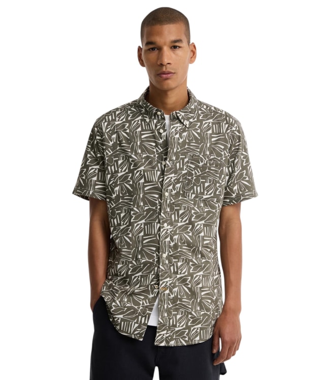 Men's Barbour Orton Printed Short Sleeved Summer Shirt - Olive
