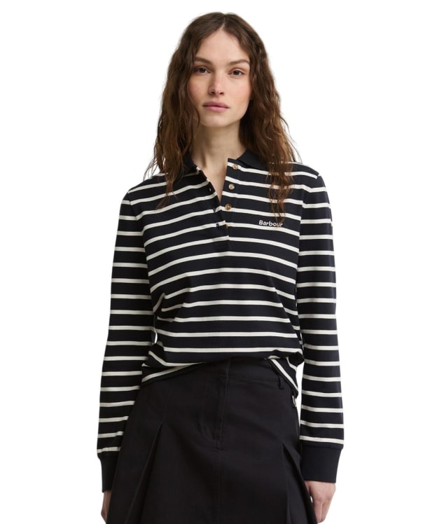 Women's Barbour Ashwell Long Sleeve Polo Top - Dark Navy Stripe