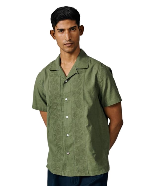 Men's Aubin Abbey Cuban Collar Short Sleeve Shirt - Khaki Embroidery