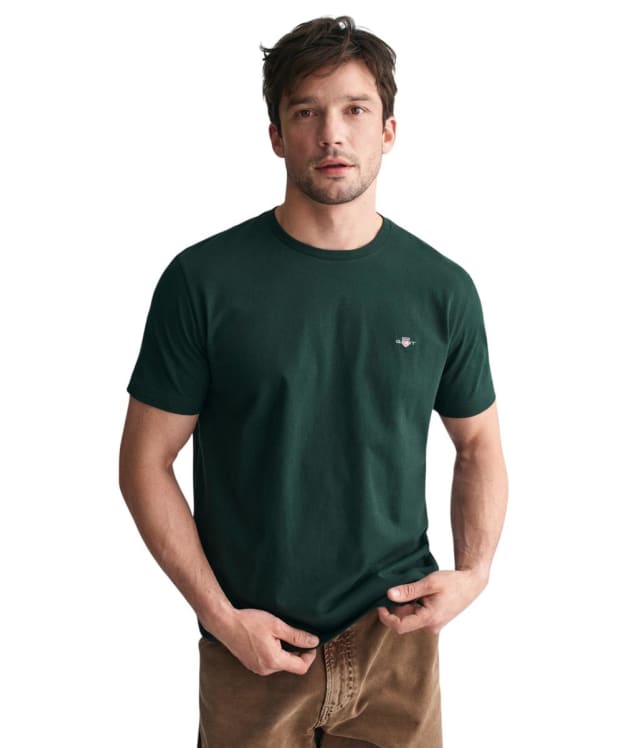 Men's GANT Regular Shield Short Sleeve Cotton T-Shirt - Tartan Green