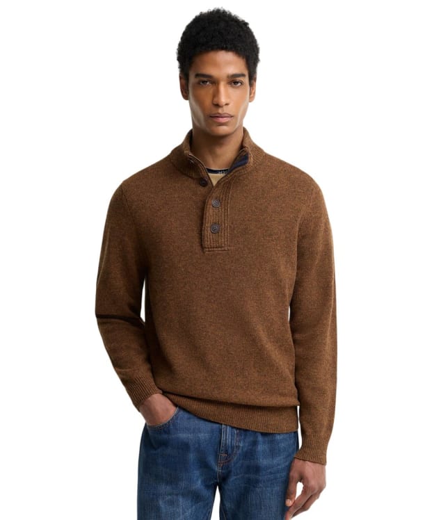 Men's Barbour Patch Half Button Lambswool Sweater - Bracken