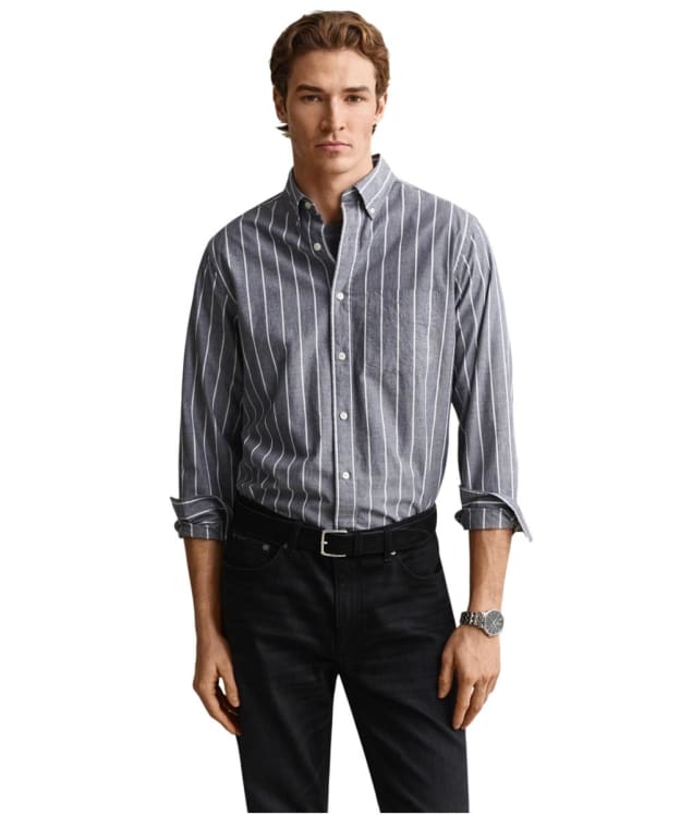 Men's GANT Regular Fit Poplin Melange Stripe Shirt - Dark Indigo Melange