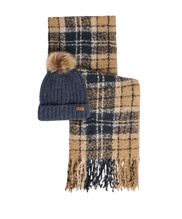 Barbour Saltburn Beanie & Tartan Scarf Set - Birchwood