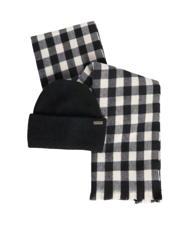 Women's Barbour International Kemora Beanie & Scarf Gift Set - Black / Moonbeam