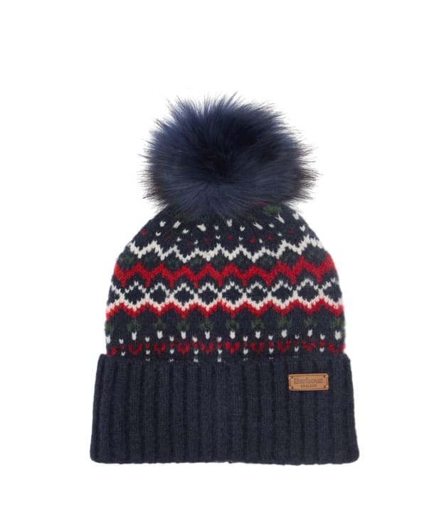 Women's Barbour Kingsford Fair Isle Beanie Hat - Navy