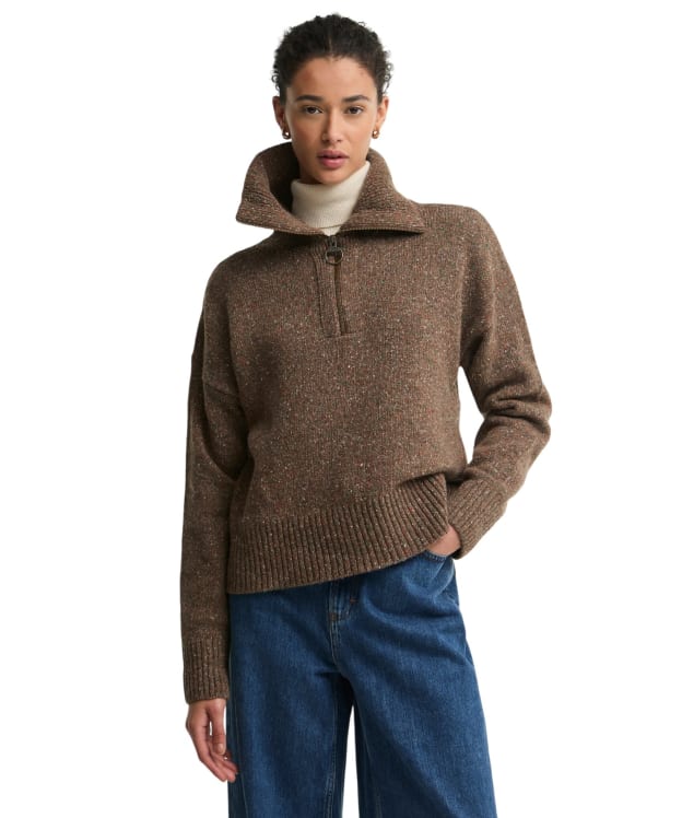 Women's Barbour Lavensdale Half Zip Knitted Jumper - Deep Camel