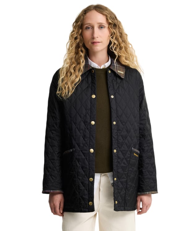 Women's Barbour Icons Tartan Collar Modern Liddesdale Quilted Jacket - Black / Ancient 
