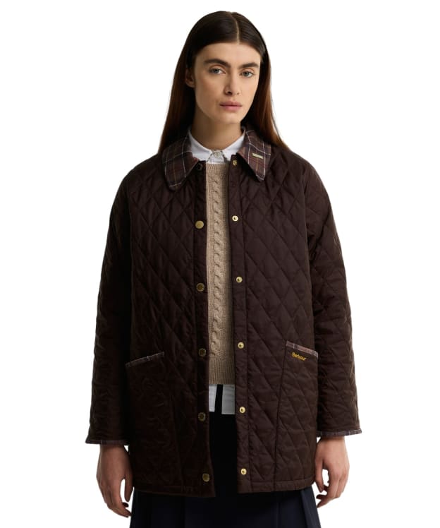 Women's Barbour Icons Tartan Collar Modern Liddesdale Quilted Jacket - Rustic / Muted