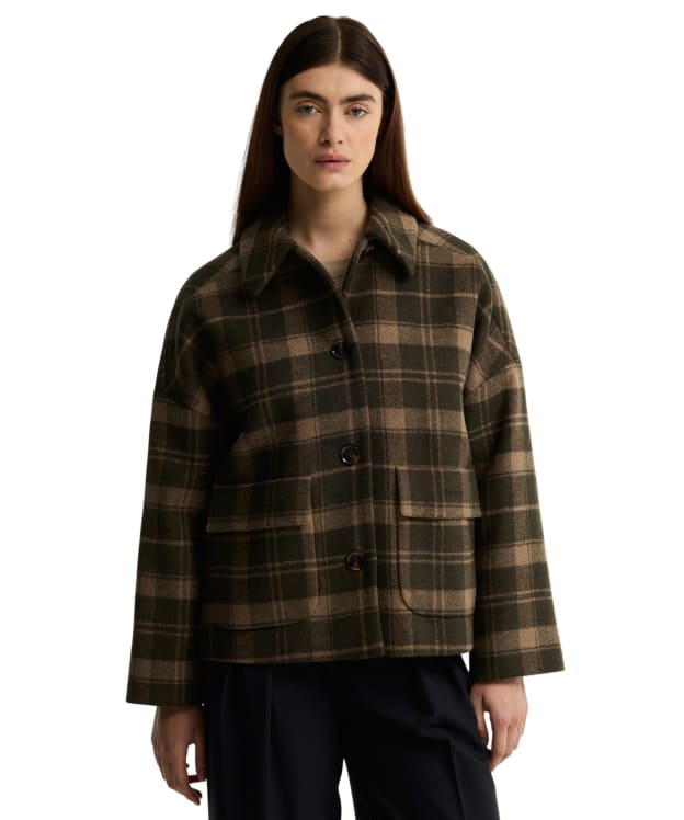 Women's Barbour Myla Checked Wool Coat - Olive / Biscuit Check