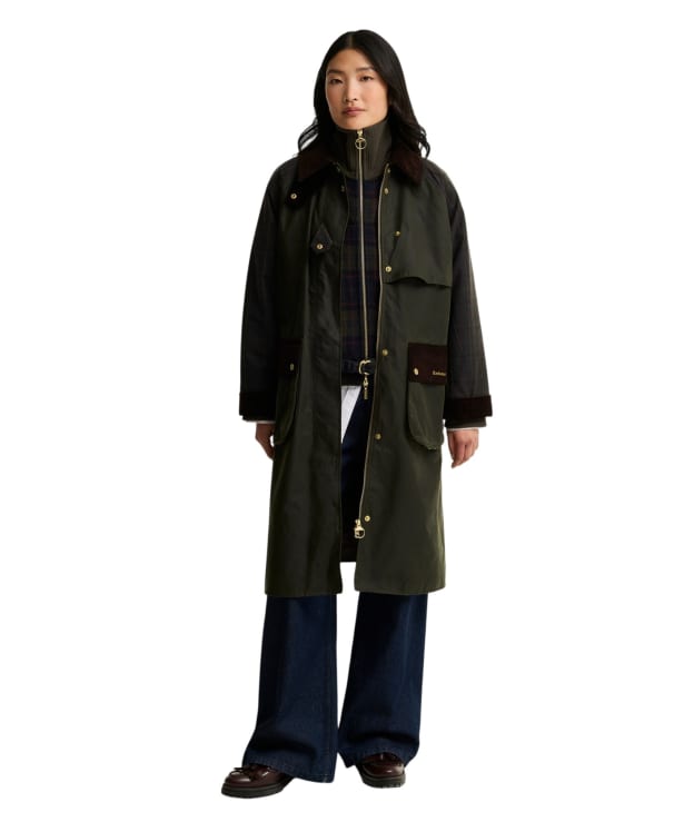 Women's Barbour Checked Kirklees Waxed Jacket - Fern / Classic / Shadow Classic