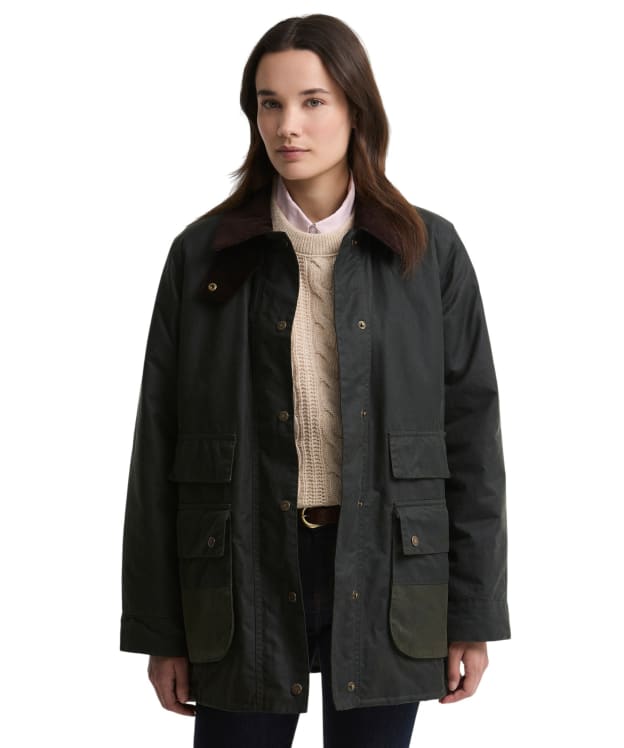 Women's Barbour Modern Border Waxed Jacket - Sage / Classic