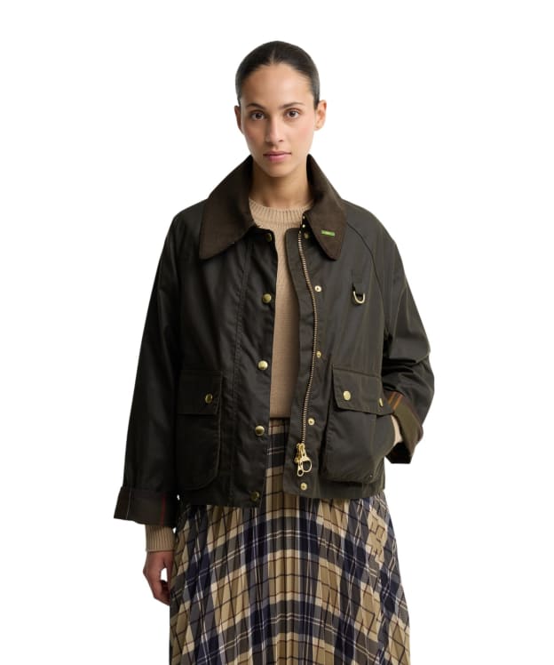Women's Barbour Icons Modern Spey Waxed Jacket - Olive / Classic Tartan