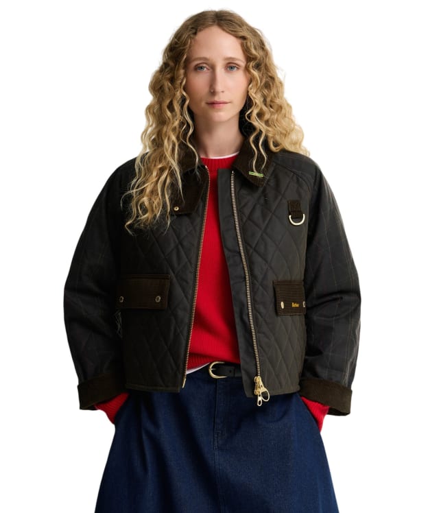 Women's Barbour Reimagined Icons Tartan Quilted Spey Waxed Jacket - Olive / Classic Tartan