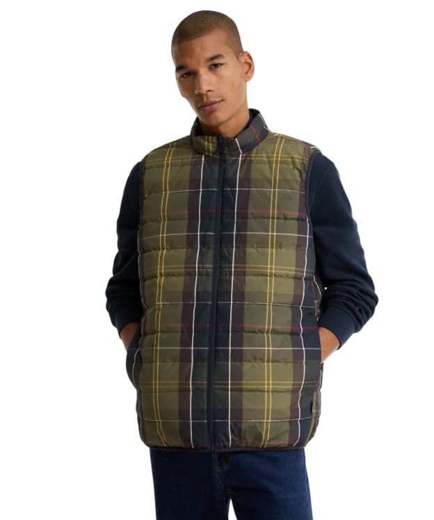 Men's Barbour Reversible Tartan Puffer Gilet - Classic Tartan / Dark Navy