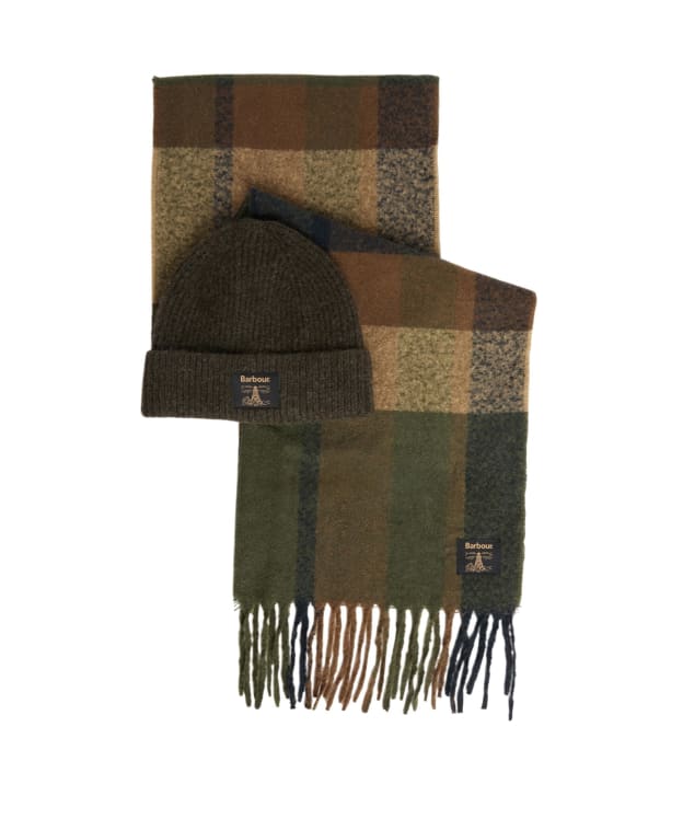 Men's Barbour Westerdale Beanie & Scarf Gift Set - Olive / Navy