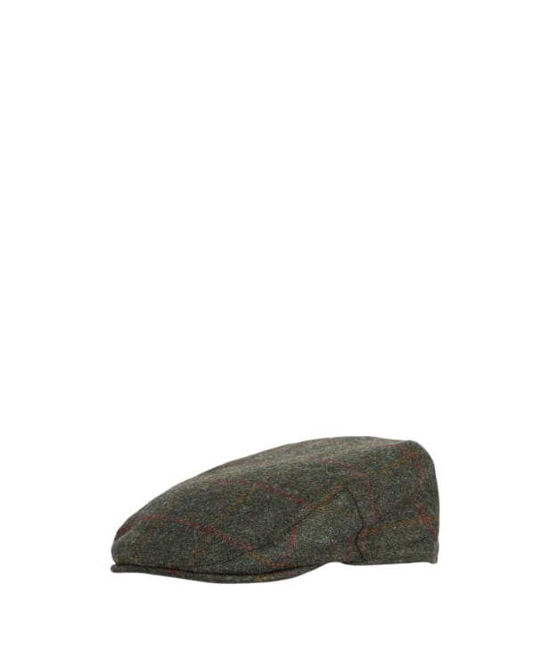 Men's Barbour Wool Crieff Flat Cap - Olive / Red Check