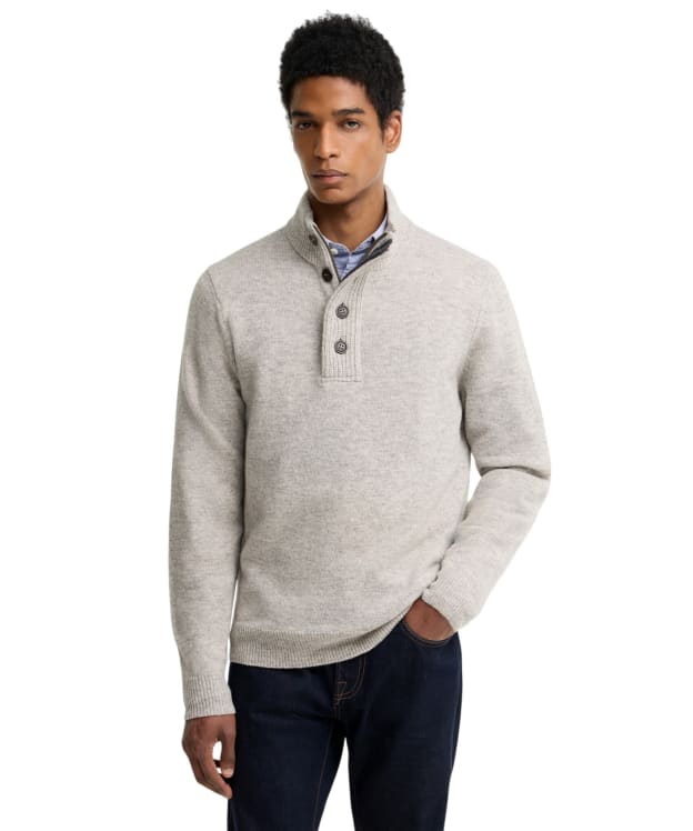 Men's Barbour Patch Half Button Lambswool Sweater - Light Grey Marl