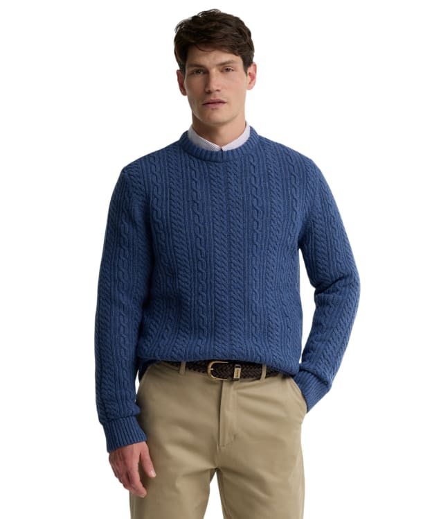 Men's Barbour Lowfen Cable Crew Neck Jumper - Deep Blue