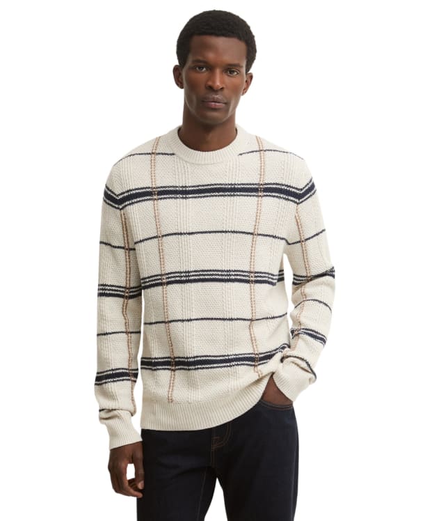 Men's Barbour Fasey Cable Tartan Crew Neck Knitted Jumper - Whisper White