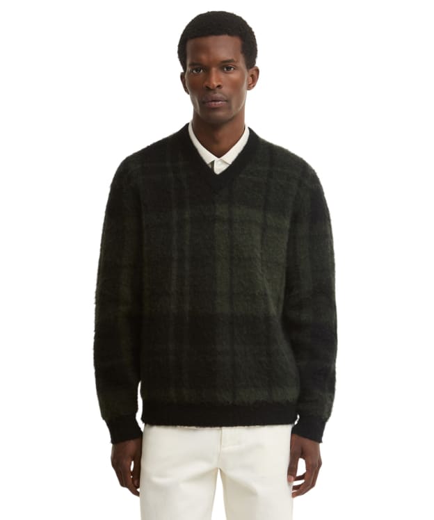Men's Barbour Hunham Tartan V-Neck Knitted Jumper - Black