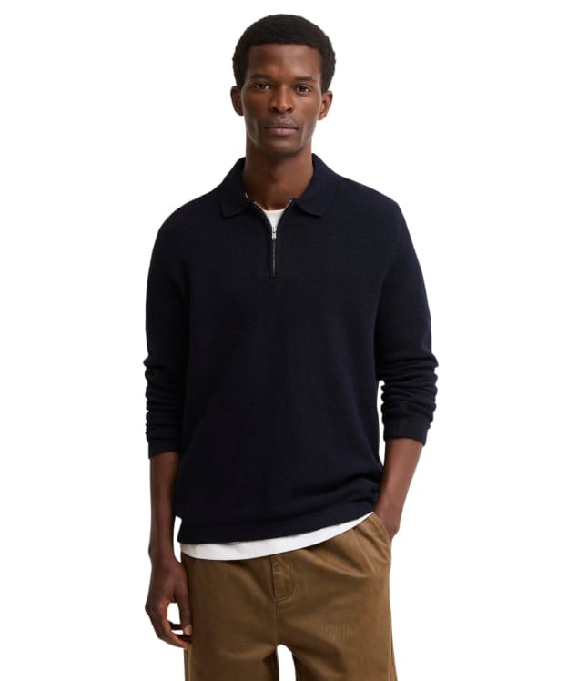 Men's Barbour Bearsted Knitted Zip Polo Shirt - Dark Navy