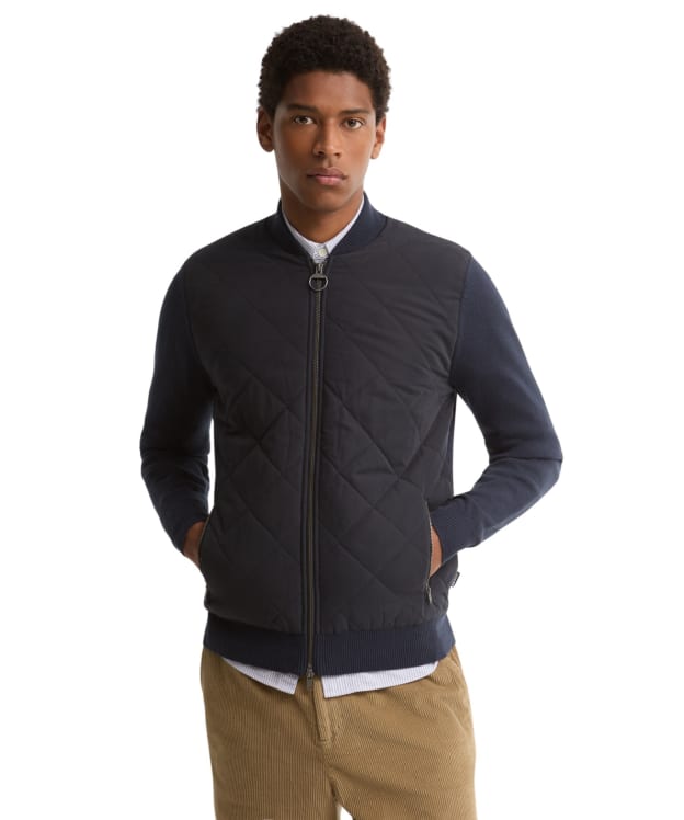 Men's Barbour Quilted Front Knitted Zip Through Jumper - Navy