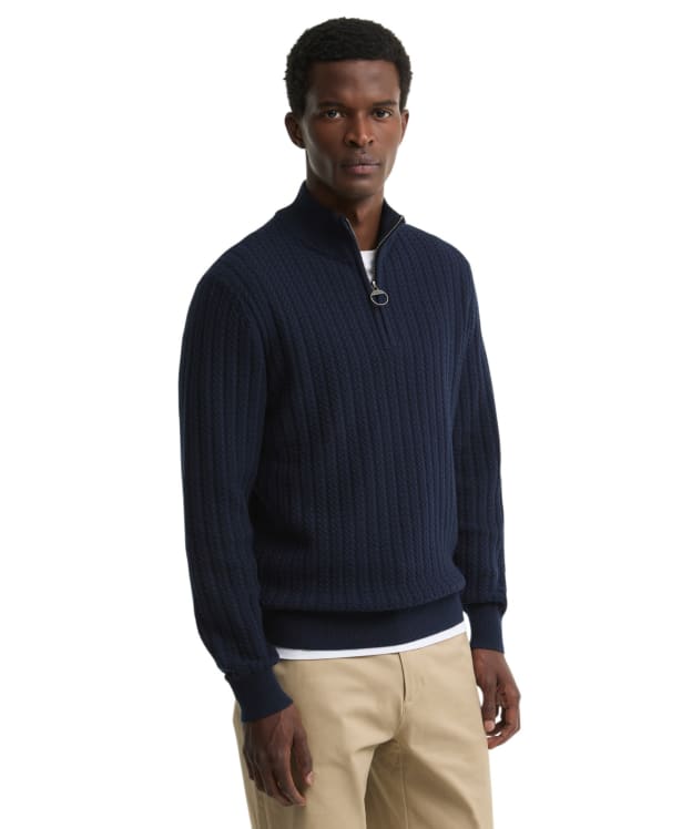 Men's Barbour Herringbone Knitted Half Zip - Navy