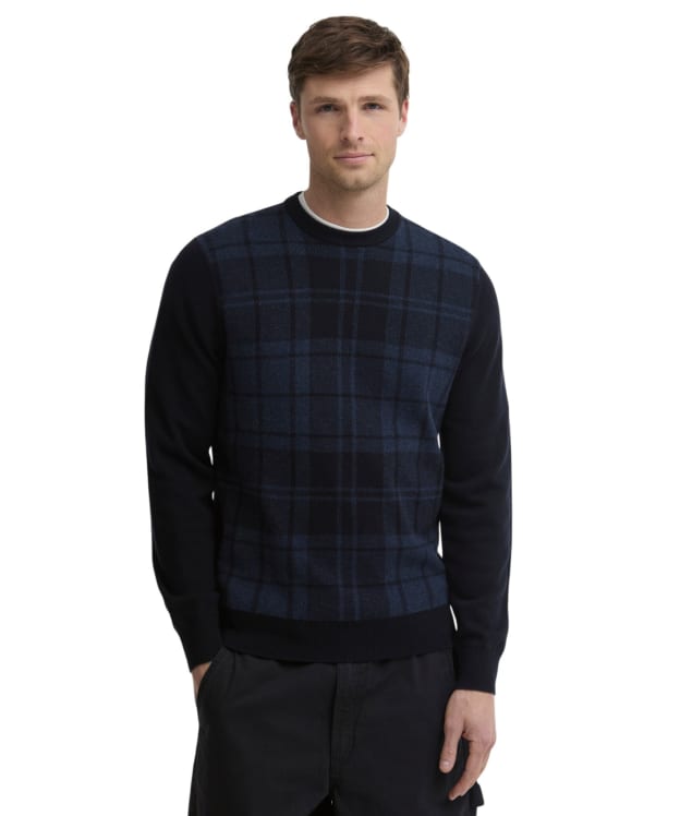 Men's Barbour Mineral Tartan Crew Neck Jumper - Navy