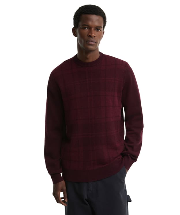 Men's Barbour Mineral Tartan Crew Neck Jumper - Burgundy