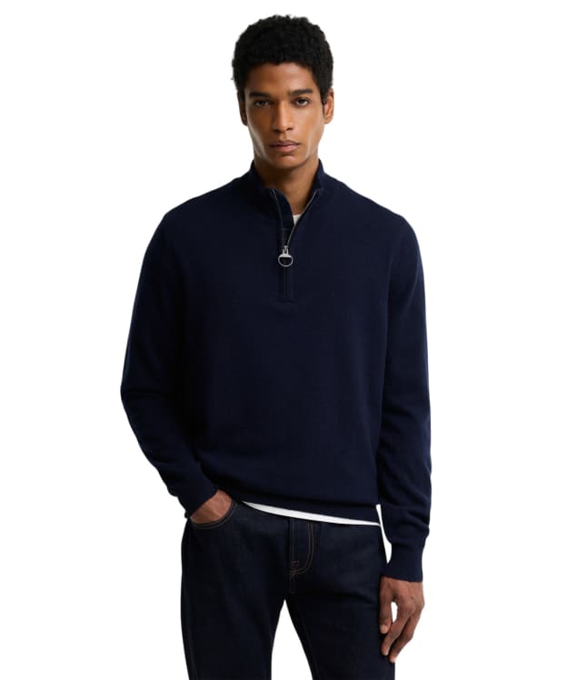Men's Barbour Ronson Tartan Trim Half Zip - Navy