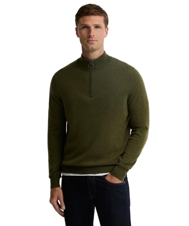 Men's Barbour Ronson Tartan Trim Half Zip - Olive