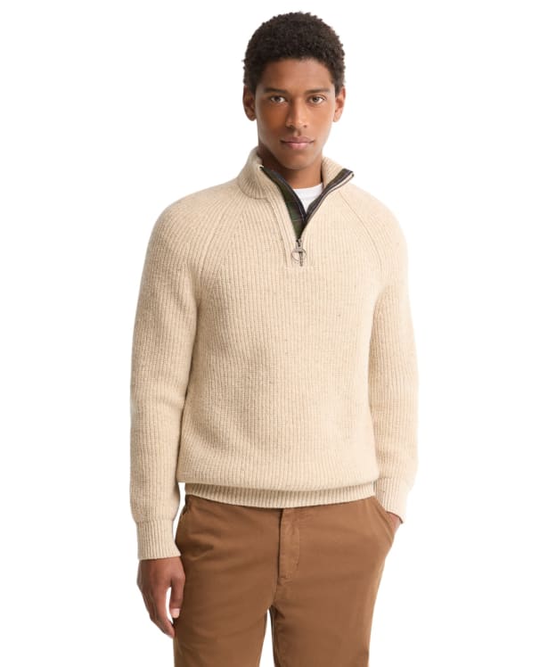 Men's Barbour Essentials Fleck Half Zip Jumper - Pearl