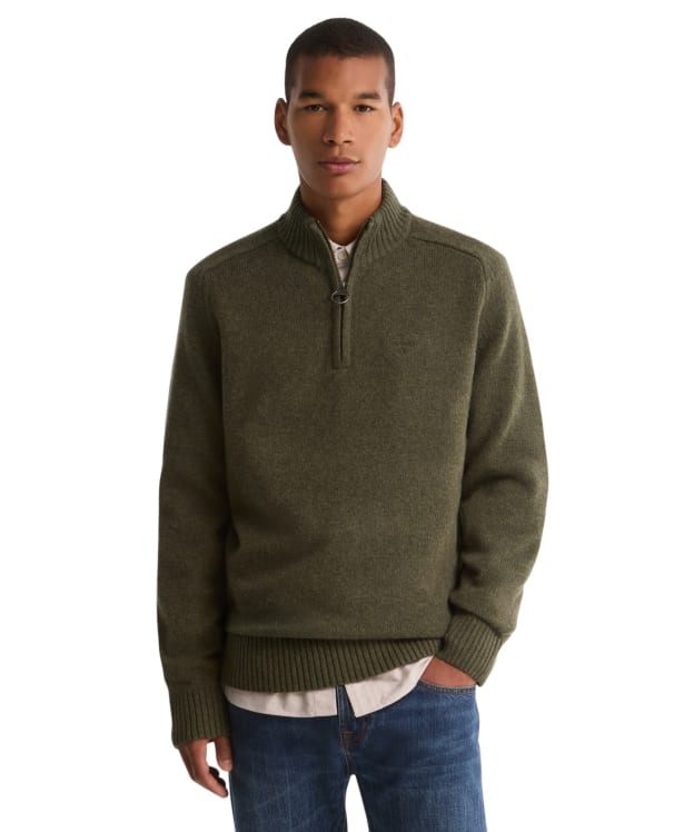Men's Barbour Newtown Half Zip Knitted Jumper - Mid Olive