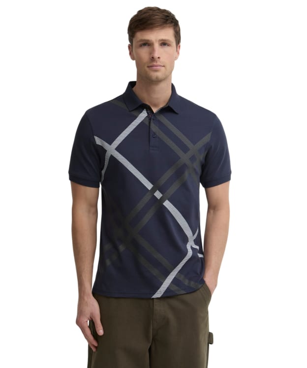 Men's Barbour Tartan Bias Print Tailored Polo Shirt - Navy