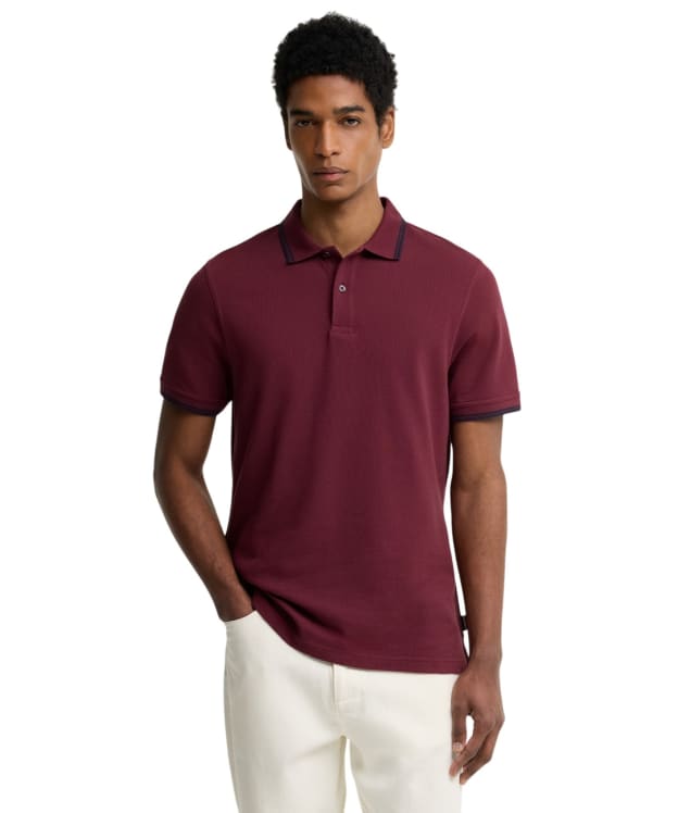 Men's Barbour Lunan Tartan Trimmed Tailored Polo Shirt - Dark Bordeaux